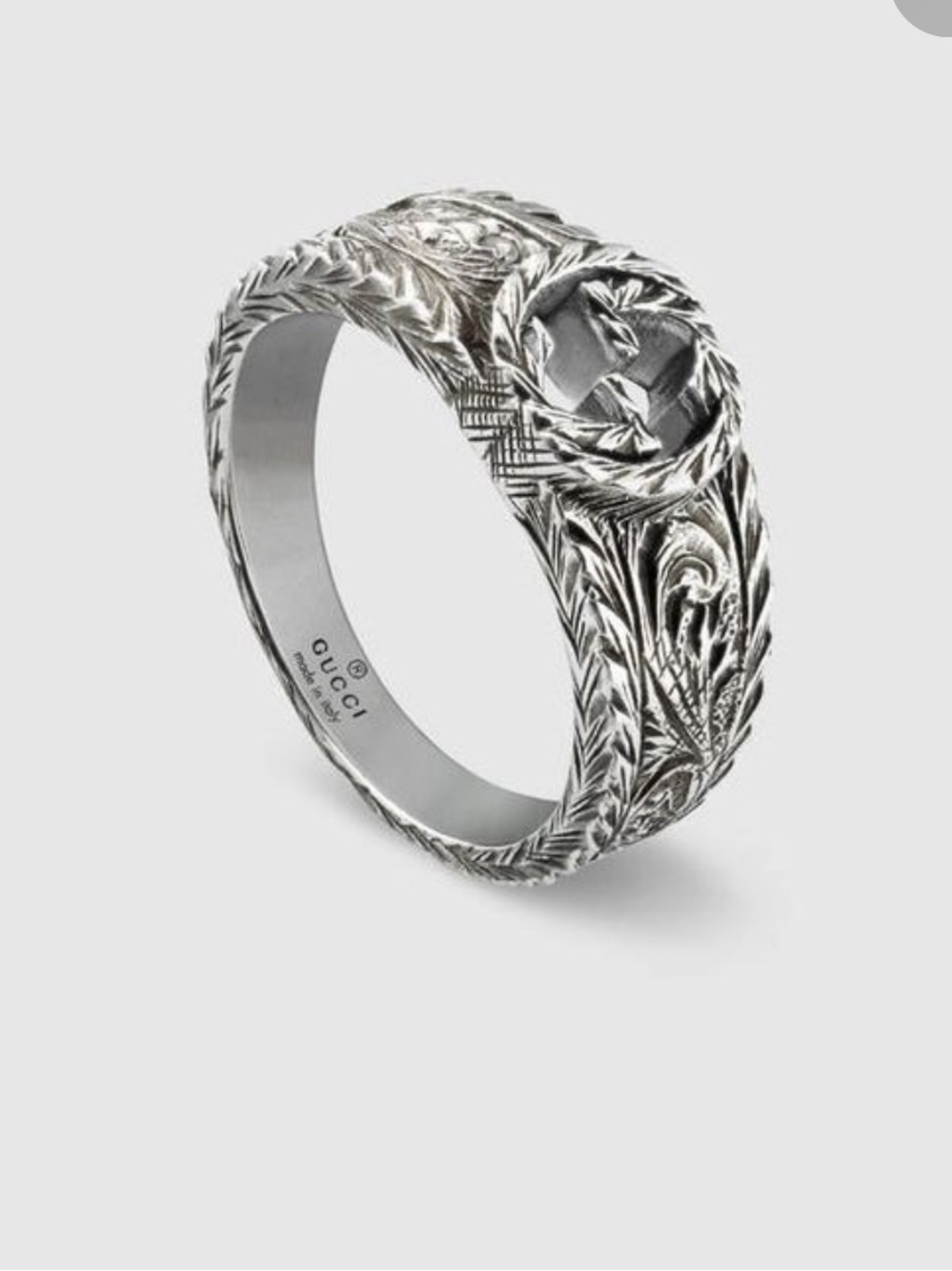 Gucci Silver Engraved Double G Motif Ring for Women